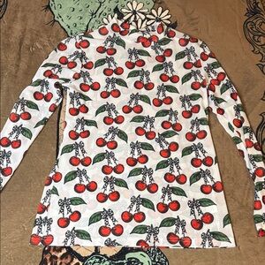NWT Mesh Cherry Print Long Sleeve Top